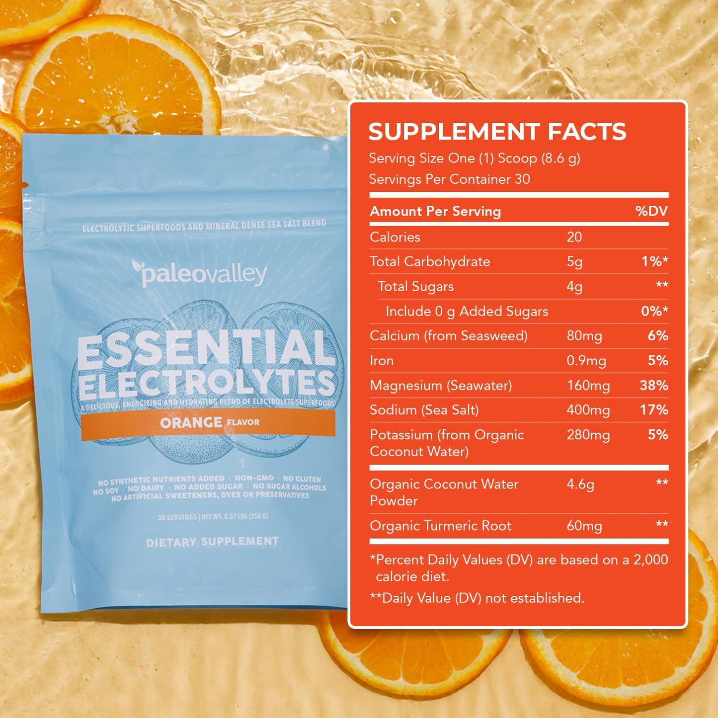 Paleovalley Essential Electrolytes Powder - Full Spectrum Orange Electrolyte Powder for Hydration, Energy and Muscle Recovery - No Sugar Added - 30 Servings PaleovalleyBuy Supplements Australia