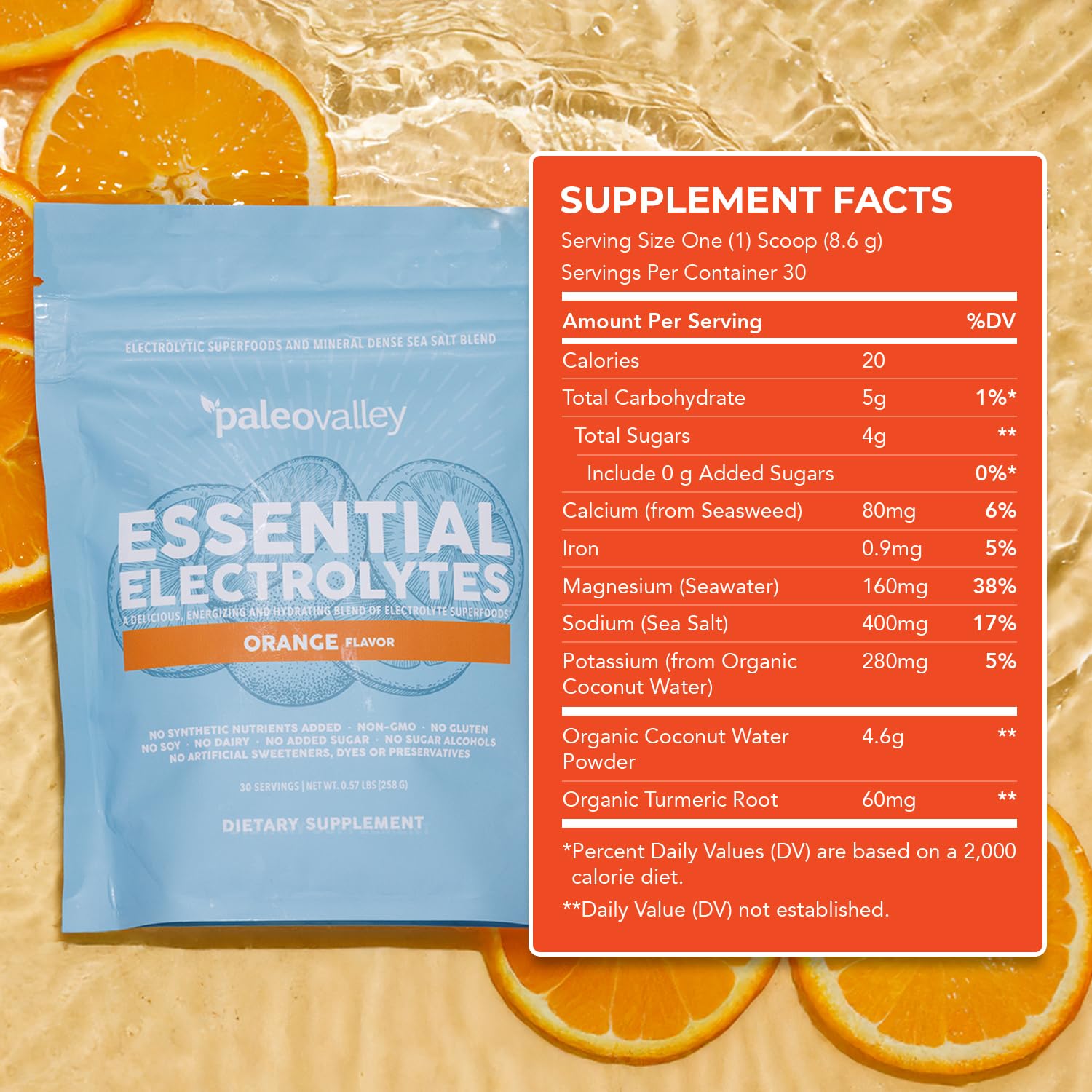 Paleovalley Essential Electrolytes Powder - Full Spectrum Orange Electrolyte Powder for Hydration, Energy and Muscle Recovery - No Sugar Added - 30 Servings PaleovalleyBuy Supplements Australia