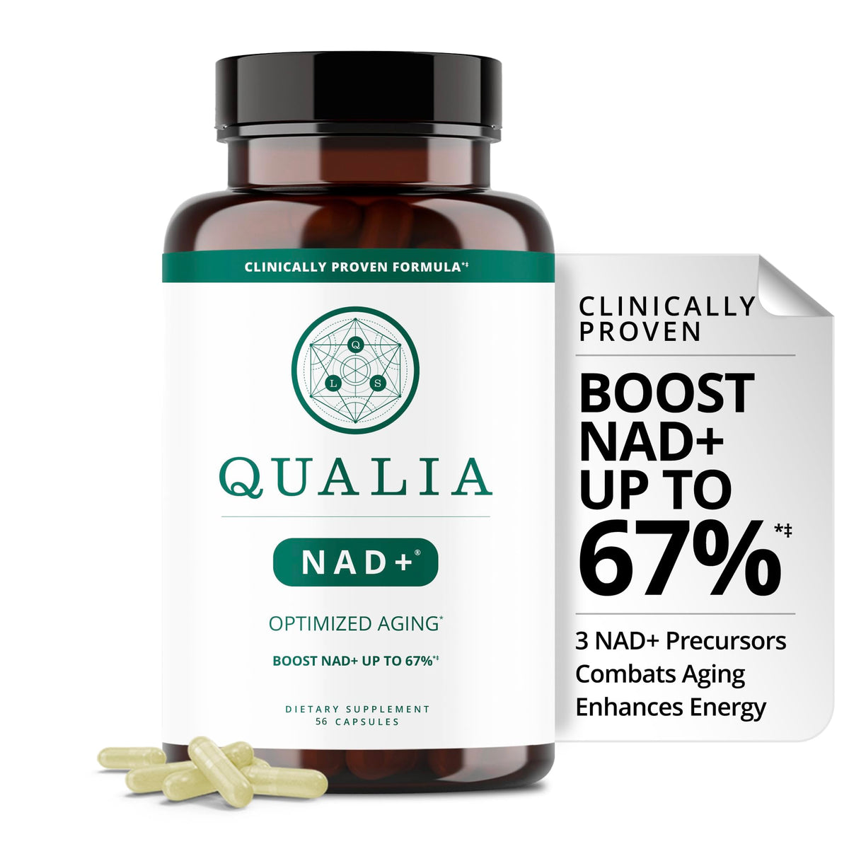 Qualia NAD Supplement — Clinically Proven to Boost NAD+ up to 67%. Optimized Aging, Energy, Focus. Elite NAD+ Booster Ingredients Nicotinamide Riboside (NIAGEN), Niacin, Niacinamide (1 Month Supply) QUALIA LIFE SCIENCESBuy Supplements Australia
