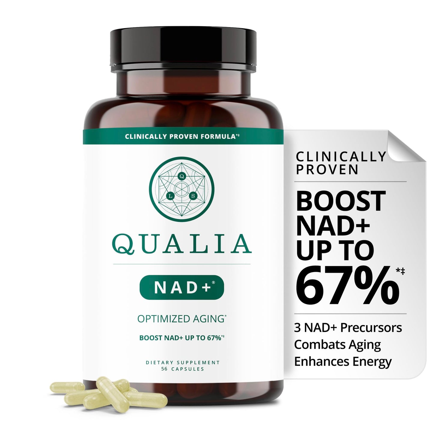 Qualia NAD Supplement — Clinically Proven to Boost NAD+ up to 67%. Optimized Aging, Energy, Focus. Elite NAD+ Booster Ingredients Nicotinamide Riboside (NIAGEN), Niacin, Niacinamide (1 Month Supply) QUALIA LIFE SCIENCESBuy Supplements Australia