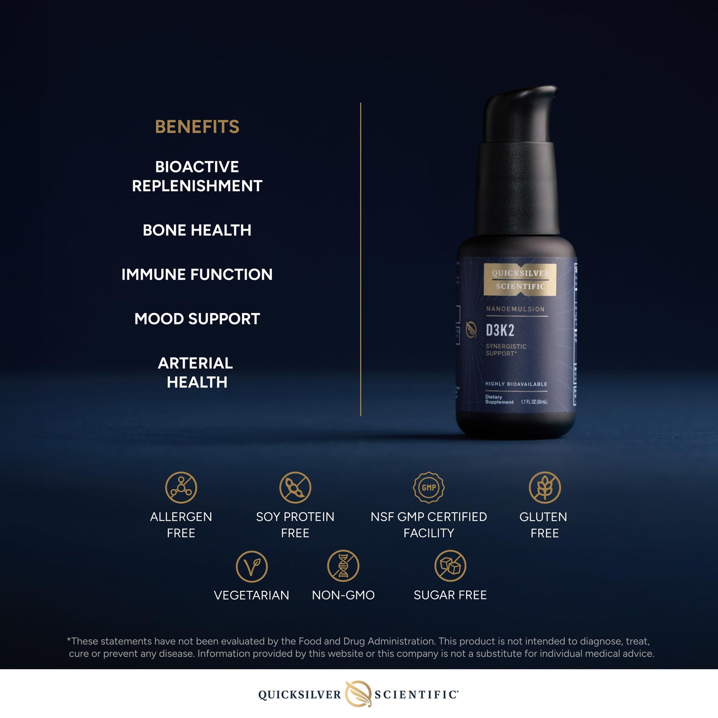 Quicksilver Scientific Nanoemulsified D3K2 - Emulsified Liquid Vitamin D3 + K2 MK7 Liposomal Supplement for Heart, Bone Health + Immune Support - Bioactive 2500IU for Enhanced Absorption (1.7oz/50ml) Quicksilver ScientificBuy Supplements Australia