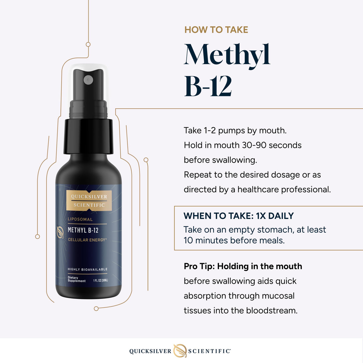 Quicksilver Scientific Methyl B12-1000mcg Vitamin B12 as Methylcobalamin - with Nano Technology for Superior Absorption - Supportive Energy Supplement (30ml / 90 Servings) Quicksilver ScientificBuy Supplements Australia