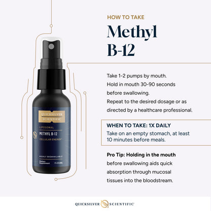 Quicksilver Scientific Methyl B12-1000mcg Vitamin B12 as Methylcobalamin - with Nano Technology for Superior Absorption - Supportive Energy Supplement (30ml / 90 Servings) Quicksilver ScientificBuy Supplements Australia