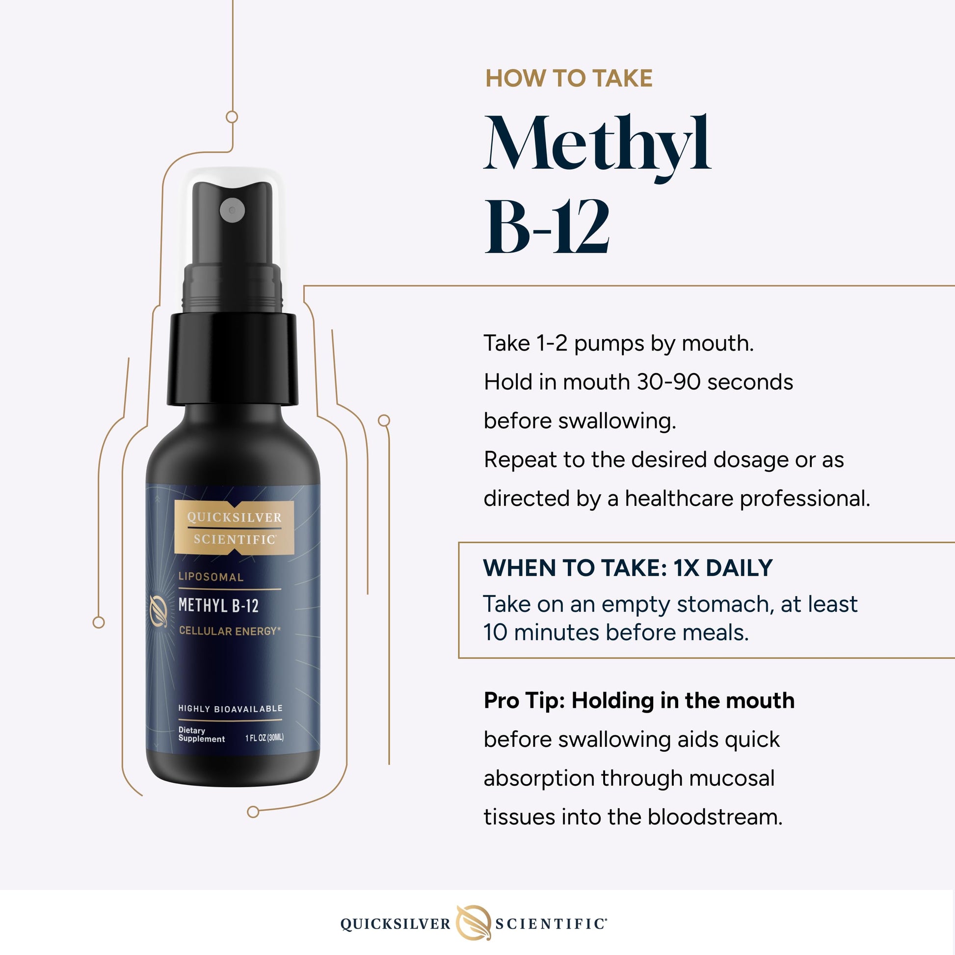 Quicksilver Scientific Methyl B12-1000mcg Vitamin B12 as Methylcobalamin - with Nano Technology for Superior Absorption - Supportive Energy Supplement (30ml / 90 Servings) Quicksilver ScientificBuy Supplements Australia