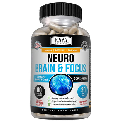 Kaya Naturals - Neuro Brain for Memory & Focus - Nootropic Energy Capsule - Nootropic Brain Support Supplement - Focus & Concentration & Learning Accuracy - Cognitive Function - 60 Count Kaya NaturalsBuy Supplements Australia