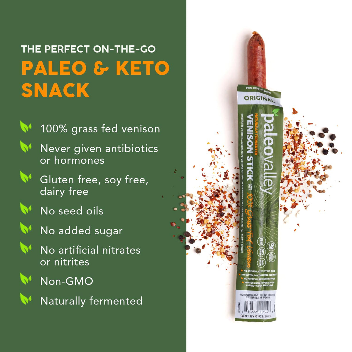 Paleovalley 100% Grass Fed Venison Sticks – 10 Pack – Keto-Friendly, High Protein, Low-Calorie Snack – Omega-3 Rich, Gluten-Free, Nitrate-Free, Naturally Flavored – Healthy On-the-Go Meat Snack PaleovalleyBuy Supplements Australia