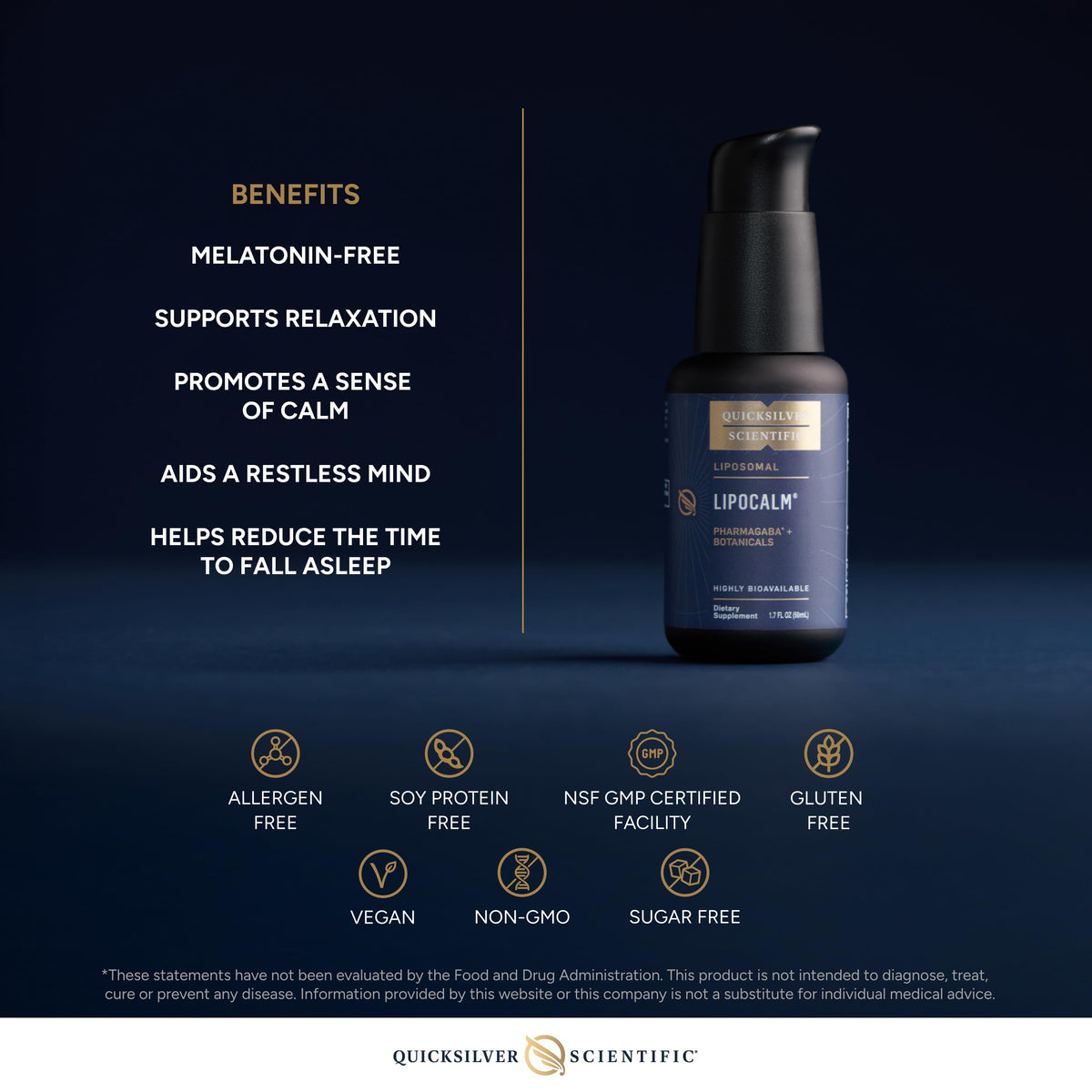 Quicksilver Scientific LipoCalm - Liposomal GABA with Herbs for Relaxation Support - Chamomile, Passionflower Herb & Skullcap Supplement for Peace of Mind & Sleep Calm Support (1.7oz / 50ml) Quicksilver ScientificBuy Supplements Australia