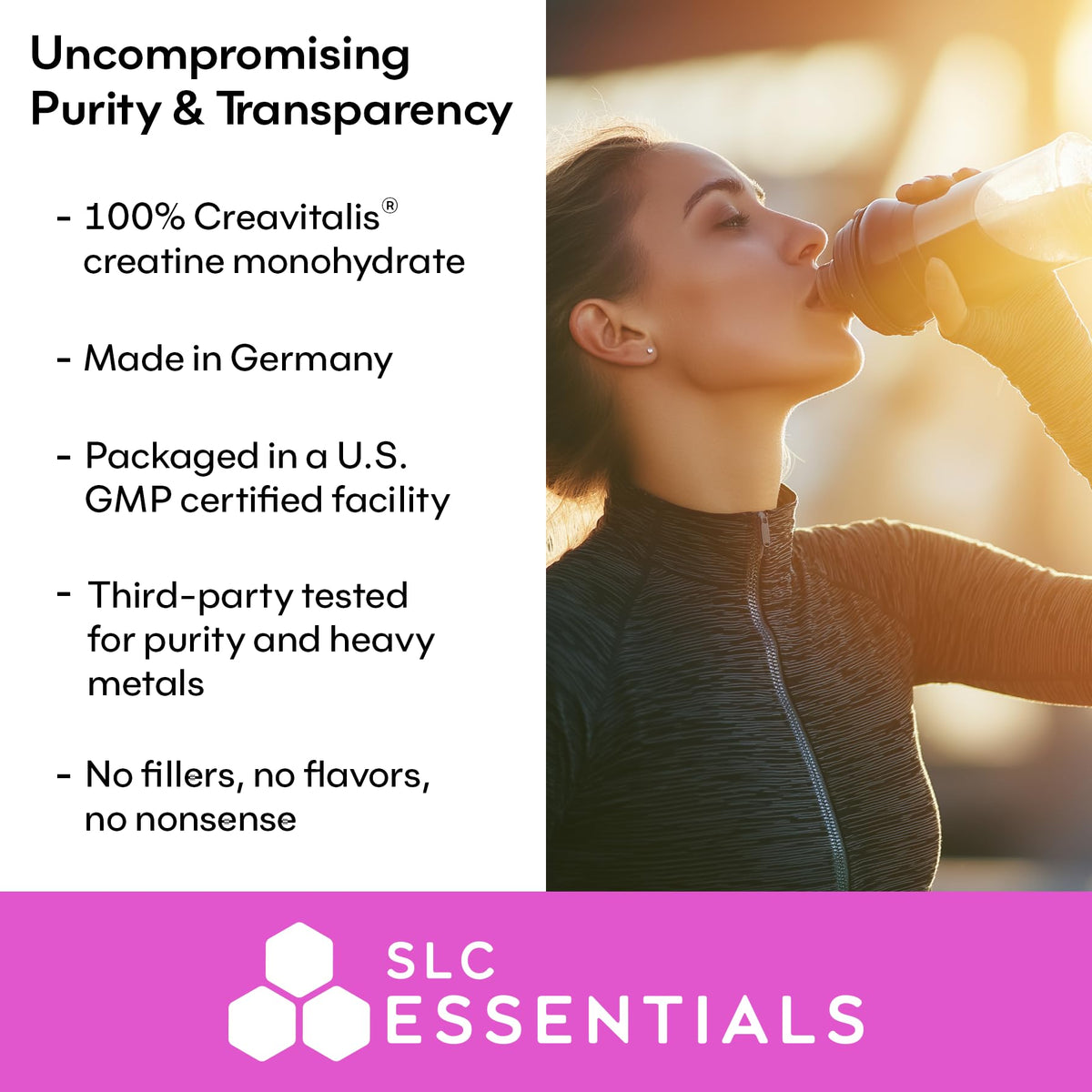 SLC Essentials Creatine Monohydrate Powder | 100% Pure Micronized Creavitalis® | German-Made | Unflavored, No Fillers | Supports Muscle Strength, Recovery, & Cognitive Energy | 5g Servings SLC EssentialsBuy Supplements Australia