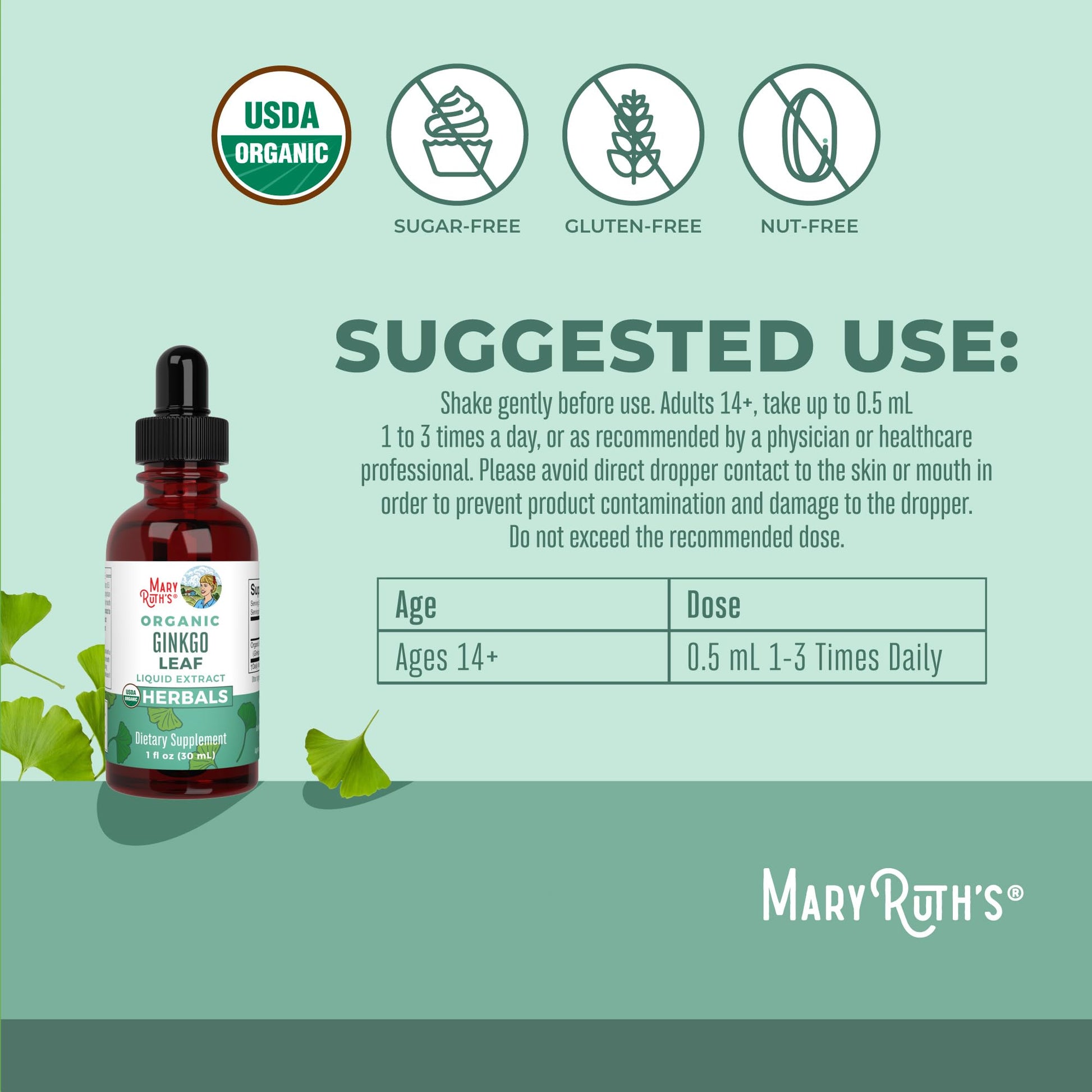 MaryRuth Organics Ginkgo Leaf Liquid Drops | Herbal Supplement | Nootropic | Circulatory System & Nervous System Health | USDA Organic | Non-GMO | Vegan | 60 Servings MARYRUTH'SBuy Supplements Australia