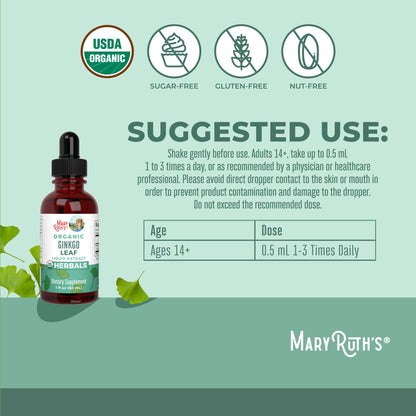 MaryRuth Organics Ginkgo Leaf Liquid Drops | Herbal Supplement | Nootropic | Circulatory System & Nervous System Health | USDA Organic | Non-GMO | Vegan | 60 Servings MARYRUTH'SBuy Supplements Australia