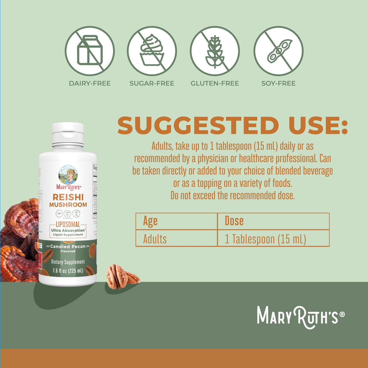 MaryRuth Organics Reishi Vegan Mushroom Supplement | Ultra Absorption Liposomal | Immune Support with 200mg Beta-Glucans, Vegan |Full Spectrum Reishi Mushrooms Fruiting Body | 7.6 oz, MARYRUTH'SBuy Supplements Australia
