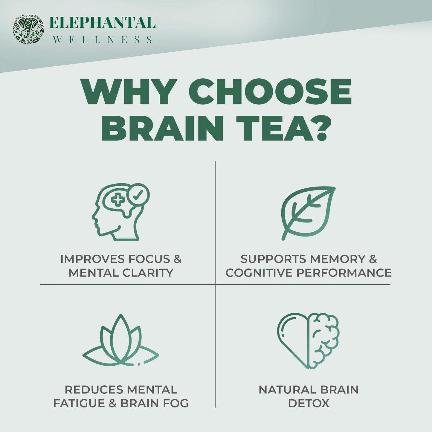 Elephantal Wellness Premium Brain Herbal Tea | Nootropic Focus & Mental Clarity with Ginkgo, Bacopa, Gotu Kola & Rosemary | Non-GMO, Caffeine-Free Coffee Alternative, Handmade Loose Leaf Blend, 2oz Loose Leaf, 20 Servings Elephantal WellnessBuy Supplements Australia