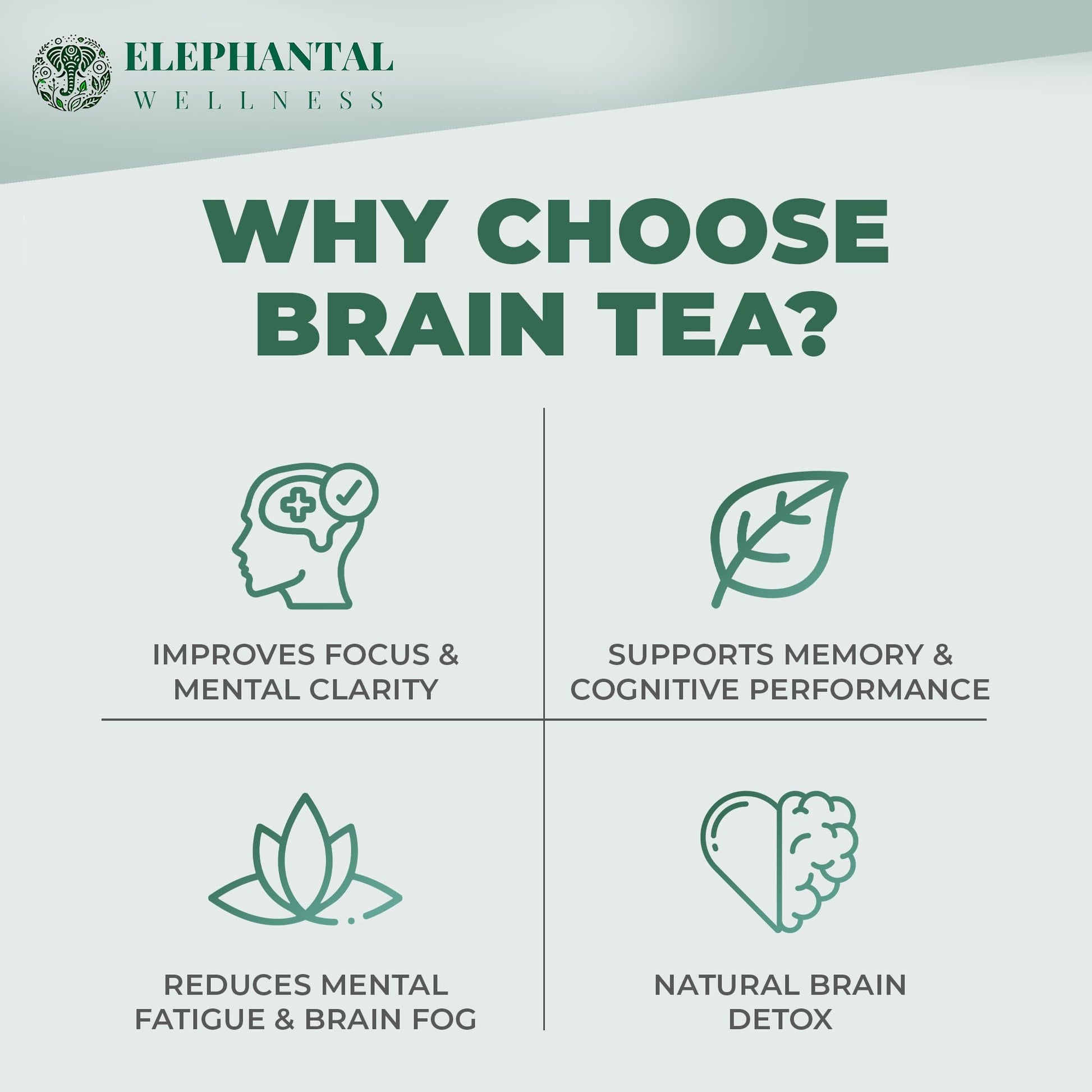Elephantal Wellness Premium Brain Herbal Tea | Nootropic Focus & Mental Clarity with Ginkgo, Bacopa, Gotu Kola & Rosemary | Non-GMO, Caffeine-Free Coffee Alternative, Handmade Loose Leaf Blend, 2oz Loose Leaf, 20 Servings Elephantal WellnessBuy Supplements Australia