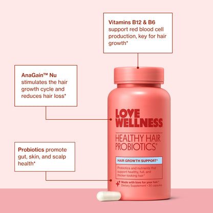 Love Wellness Healthy Hair Probiotics | Support Hair Growth with Biotin and Vitamin B12 & B6 | Supplement for Healthy Scalp & Thicker, Fuller Looking Hair | Safe & Effective | 30 Capsules Love WellnessBuy Supplements Australia