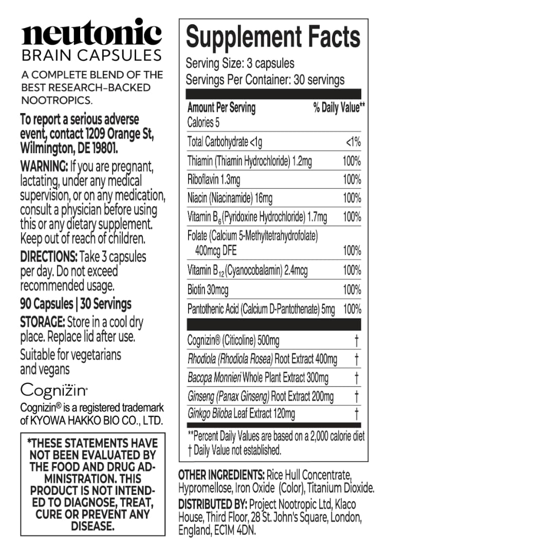 Neutonic Nootropic Brain Supplement | 1 Month Supply 90 Capsules | for Men and Women | Support Memory, Mental Clarity, Cognitive Function | Boost Focus, Energy, Brain Health NeutonicBuy Supplements Australia