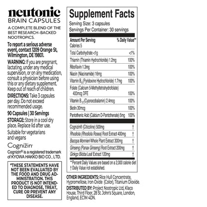 Neutonic Nootropic Brain Supplement | 1 Month Supply 90 Capsules | for Men and Women | Support Memory, Mental Clarity, Cognitive Function | Boost Focus, Energy, Brain Health NeutonicBuy Supplements Australia