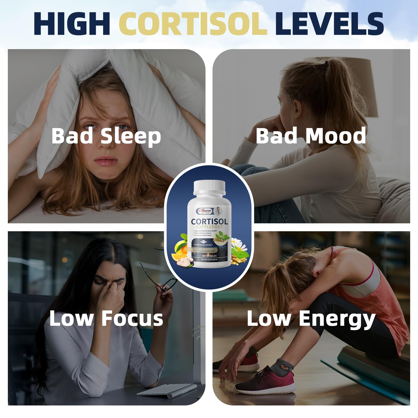 Cortisol Supplements for Women & Men,High Cortisol Reducer, Manager, Detox, Lower and Control,with Magnesium, Ashwagandha,Rhodiola, L-Theanine for Mood,Focus,Sleep AlliwiseBuy Supplements Australia