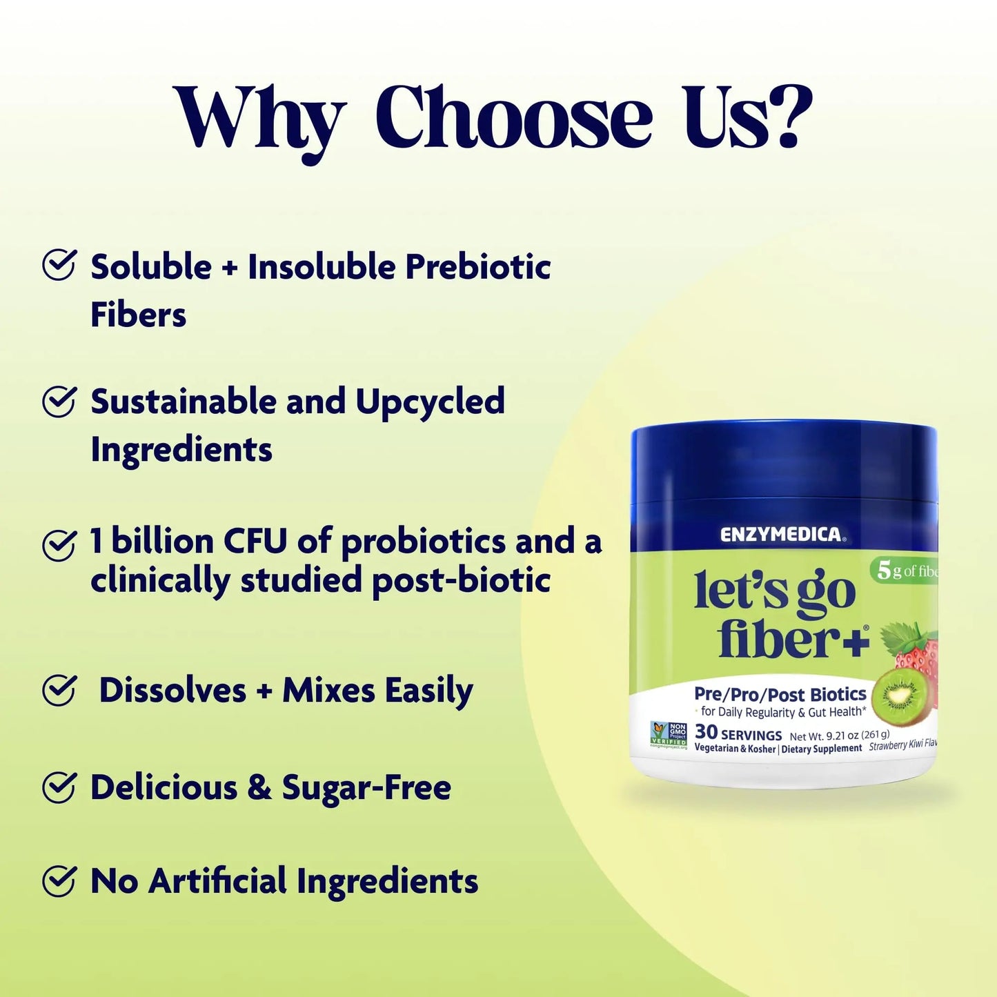 Enzymedica, Let’s Go Fiber+ Strawberry & Kiwi, Prebiotics & Probiotics, Postbiotic, Soluble Fiber for Gut Health, Regularity, Powder for Men & Women, Sugar-Free, 30 Servings EnzymedicaBuy Supplements Australia
