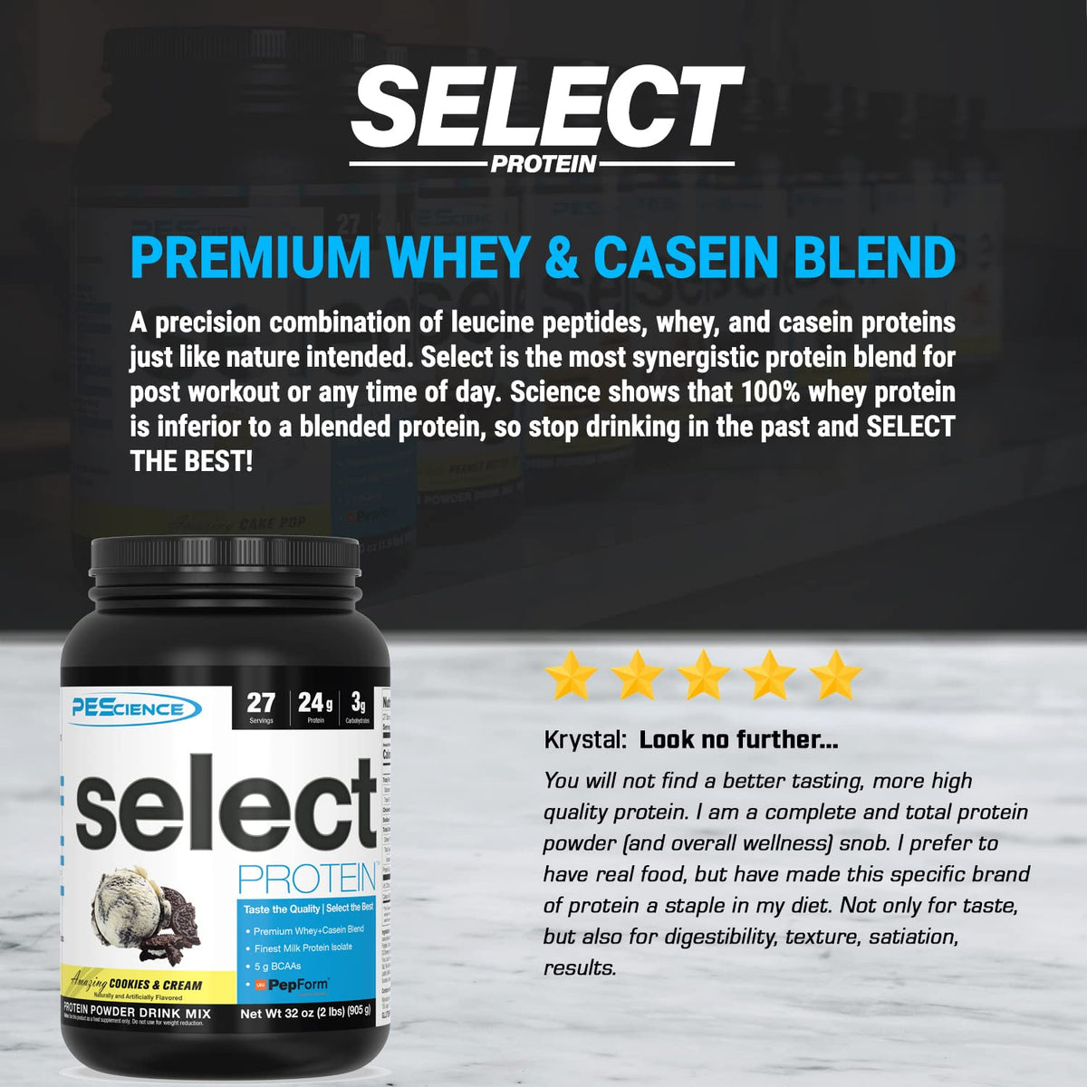 PEScience Select Protein, Cookies and Cream, 27 Serving, Premium Whey and Casein PEScienceBuy Supplements Australia