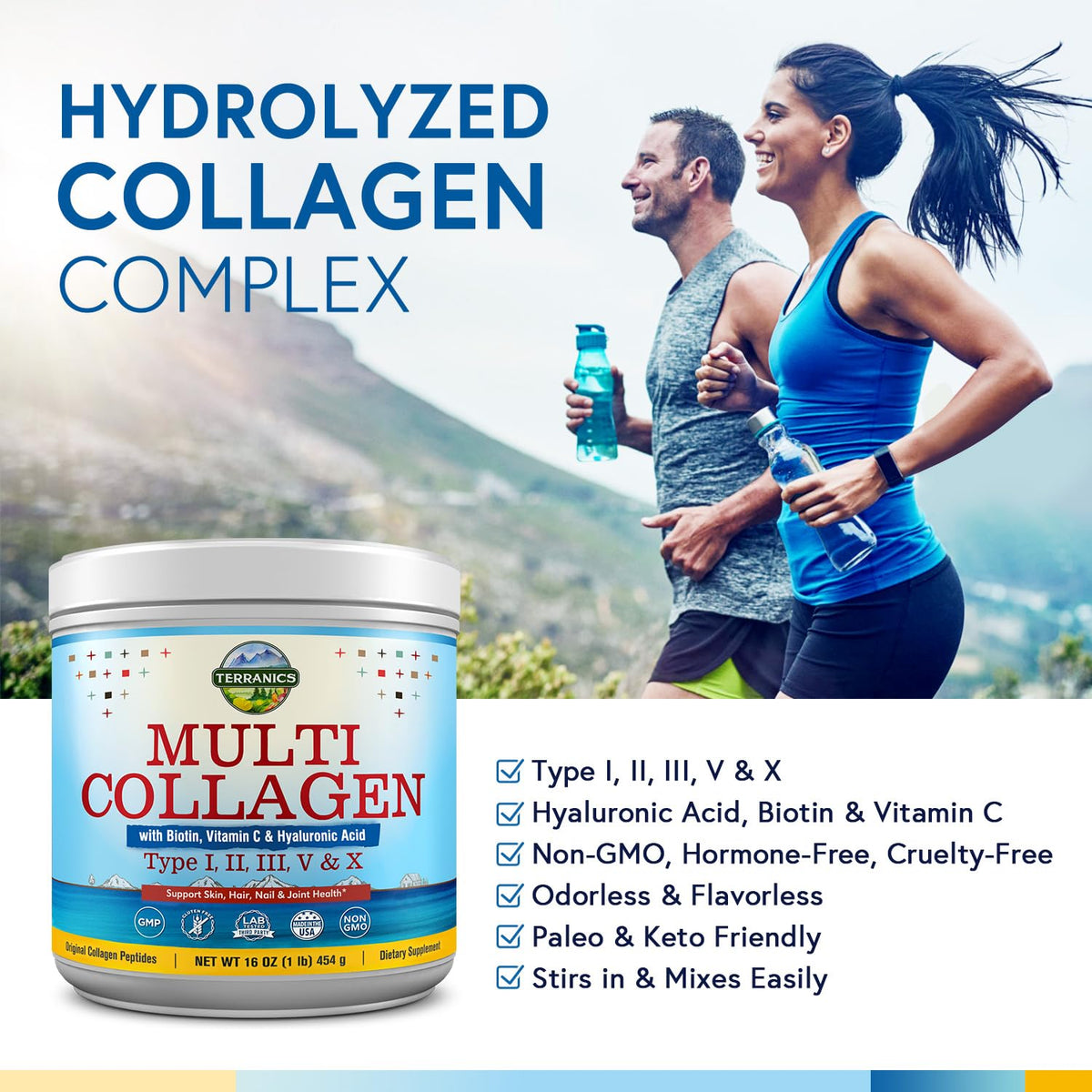 Terranics Multi Collagen Powder Type I II II V X with Biotin VC Hyaluronic Acid, Paleo TerranicsBuy Supplements Australia