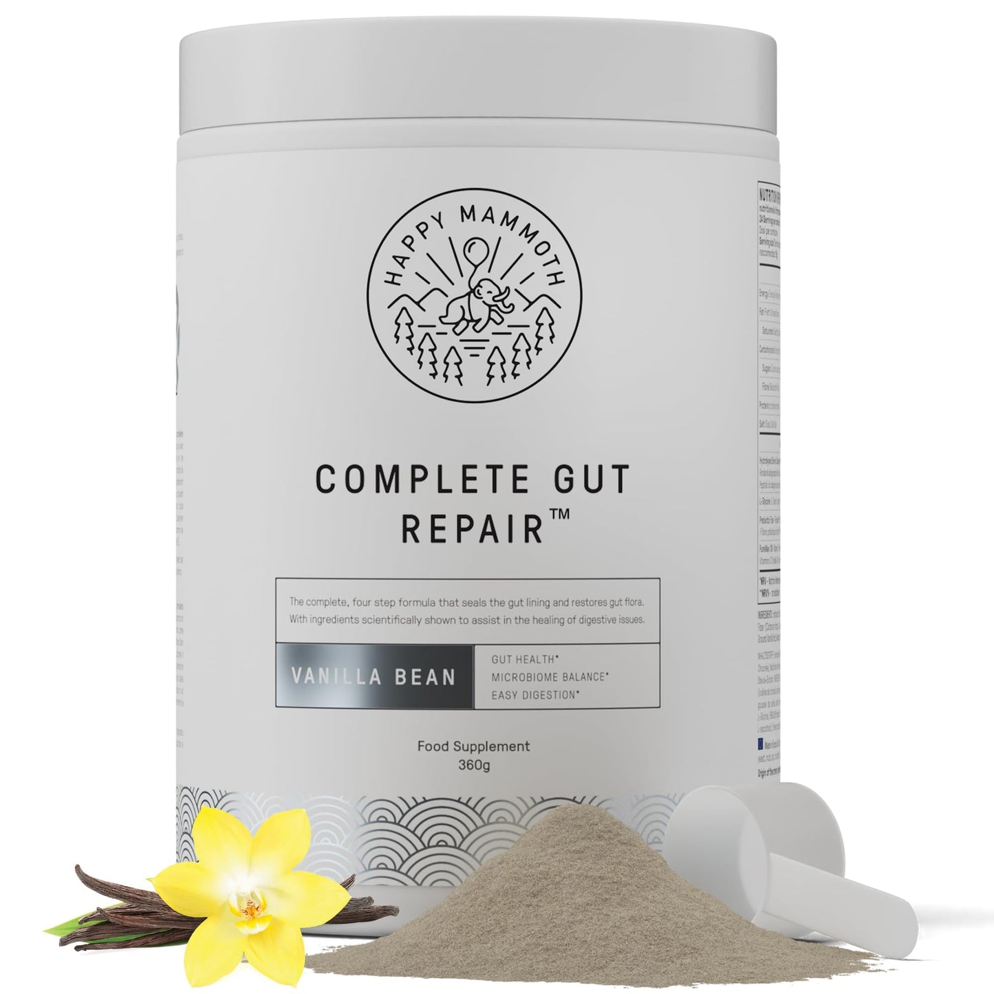 Happy Mammoth Complete Gut Repair Probiotic, Prebiotic, Fiber & Collagen Supplement for Gut Health, Digestion, Healthy Gut Microbiome, Reduces Constipation & Bloating 24 Servings, Vanilla Flavor Happy Mammoth buy supplements Au