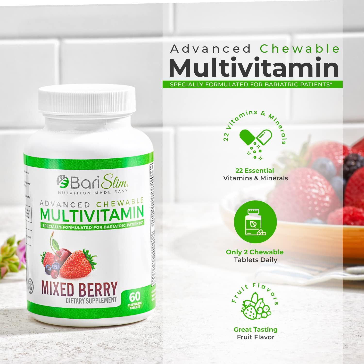 BariSlim Bariatric Calcium Citrate & Advanced Chewable Bariatric Multivitamin with Iron - Bariatric Vitamin and Supplement for Post Bariatric Surgery Including Gastric Bypass and Gastric Sleeve BariSlim buy supplements Au