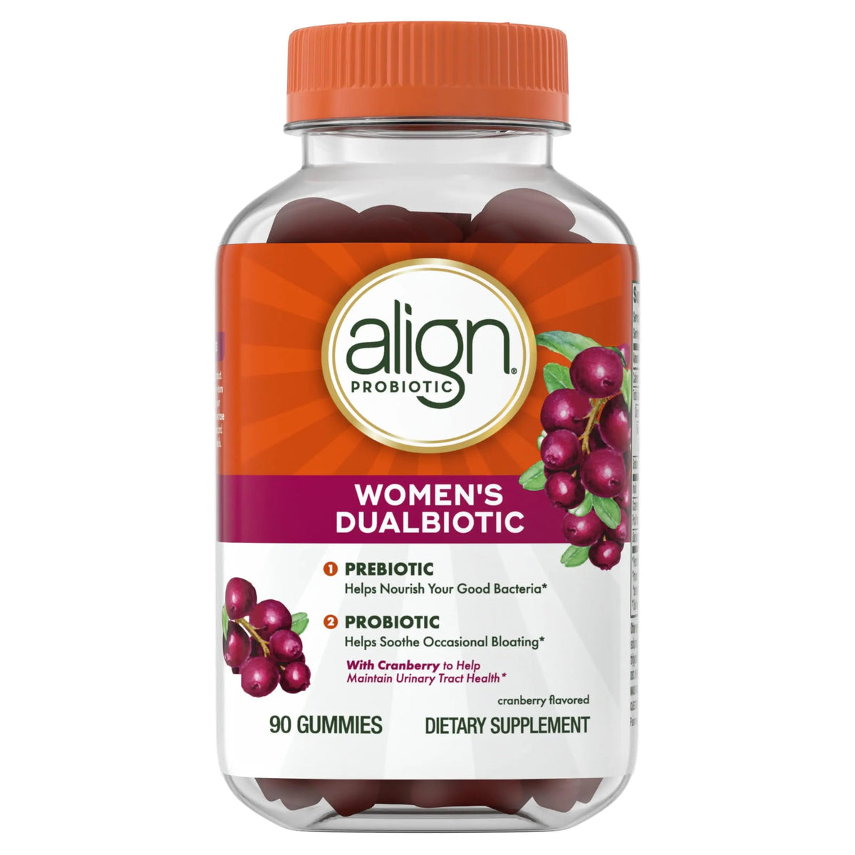 Align Probiotic, Women's Dualbiotic, Womens Probiotic Gummies, Prebiotics and Probiotics for Women, with Cranberry for Urinary Tract Health*, Cranberry Flavor, 90 Gummies AlignBuy Supplements Australia