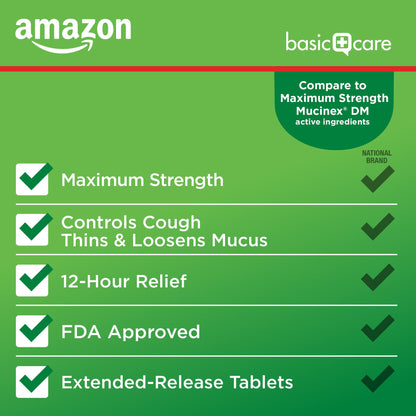 Amazon Basic Care Maximum Strength Mucus DM, Expectorant and Cough Suppressant Extended-Release Tablets, 42 Count Amazon Basic Care buy supplements Au