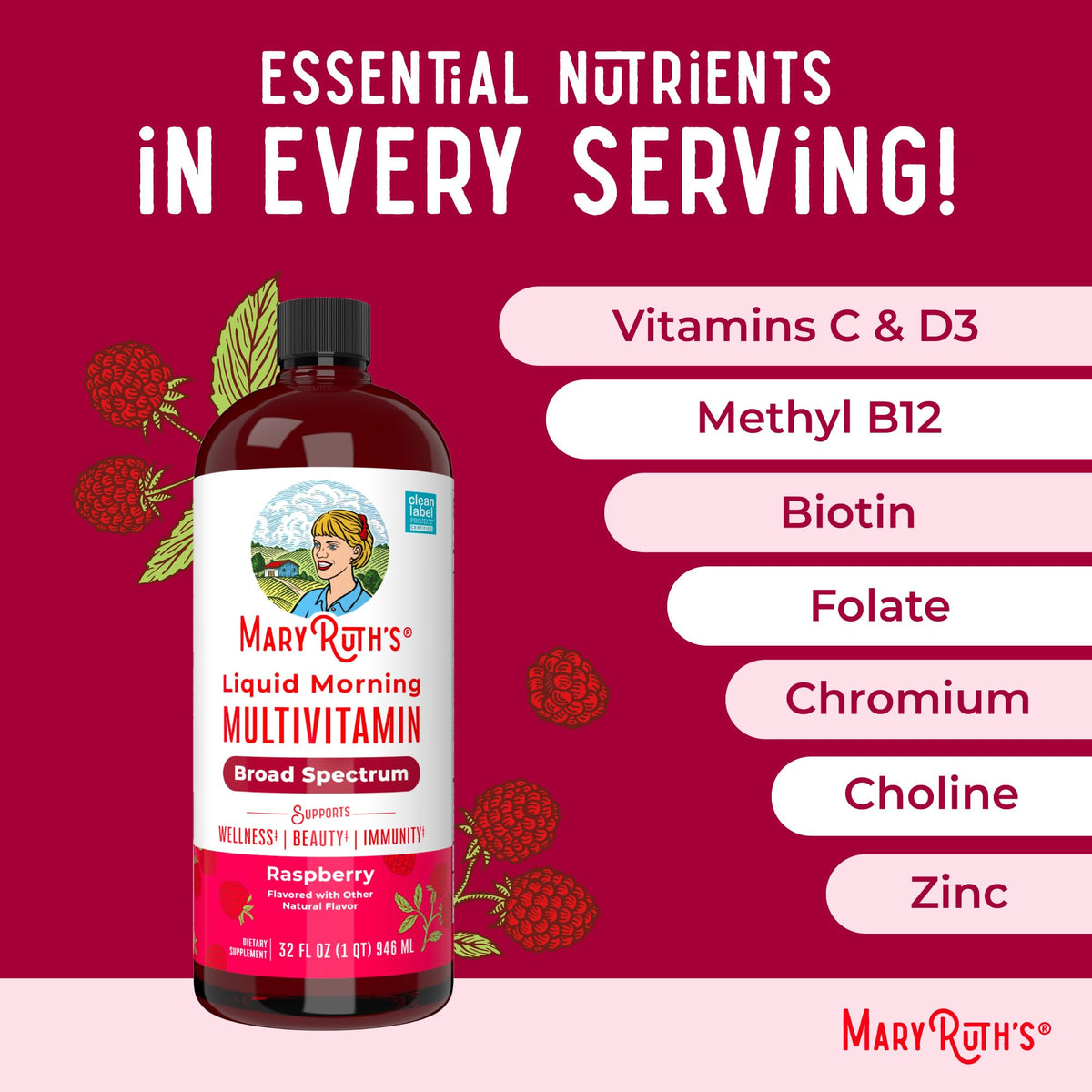 MARYRUTH'S Liquid Morning Multivitamin for Women, Men & Kids | Vitamin A C D E B6 B12 Biotin Zinc | Beauty | Vegan | Non-GMO | Gluten Free | 32 Servings MARYRUTH'SBuy Supplements Australia