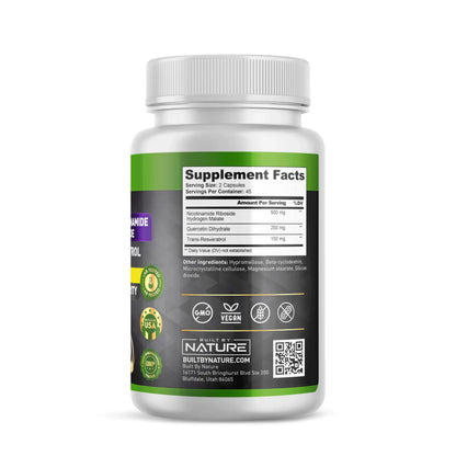 Built by Nature NAD Supplement – NAD+ Nicotinamide Riboside with Resveratrol & Quercetin 900mg Formula – NMN Alternative Supplement for Energy, Cellular Health & Anti-Aging – 90 Capsules Built by NatureBuy Supplements Australia