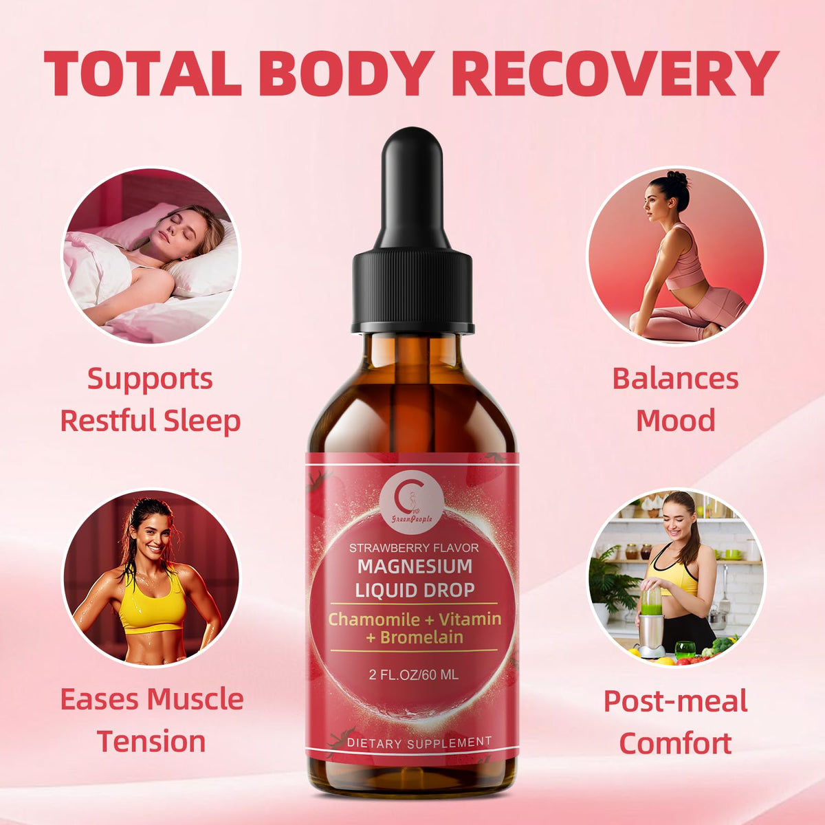 (2 Pack) Magnesium Glycinate Liquid with Chamomile, Hawthorn & Ginger for Stress Relief and Digestive Comfort, Fast Absorption, Non-GMO, Vegan Formula, Sugar Free, Strawberry Flavor, 4 Fl OZ GPGP GreenPeopleBuy Supplements Australia