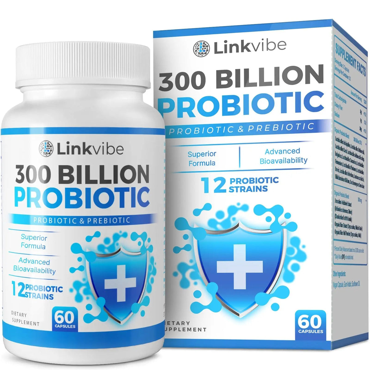 Probiotic 300 Billion CFU - 12 Strains with Organic Prebiotics for Digestive & Gut, Immune, Bloating Health - Probiotics for Women and Men - Daily Dairy Free, Shelf Stable - 60 Counts Linkvibe buy supplements Au