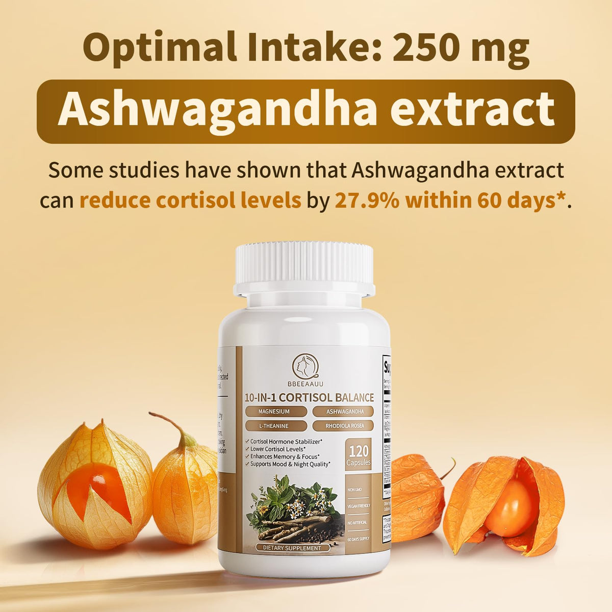 BBEEAAUU Cortisol Supplements for Women & Men - 10-in-1 Cortisol Reducer Manager Detox with Ashwagandha, Magnesium - Lower High Cortisol Levels, Relaxation & Night Support, Non-GMO, 120 Capsules BBEEAAUUBuy Supplements Australia