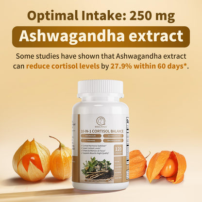 BBEEAAUU Cortisol Supplements for Women & Men - 10-in-1 Cortisol Reducer Manager Detox with Ashwagandha, Magnesium - Lower High Cortisol Levels, Relaxation & Night Support, Non-GMO, 120 Capsules BBEEAAUUBuy Supplements Australia