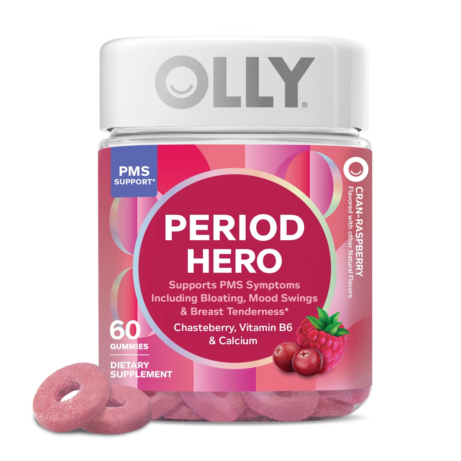OLLY Period Hero Gummies, PMS Support Supplement,* Chasteberry, Vitamin B6, Calcium, Cran-Raspberry Flavor, 30 Day Supply - 60 Count OLLYBuy Supplements Australia
