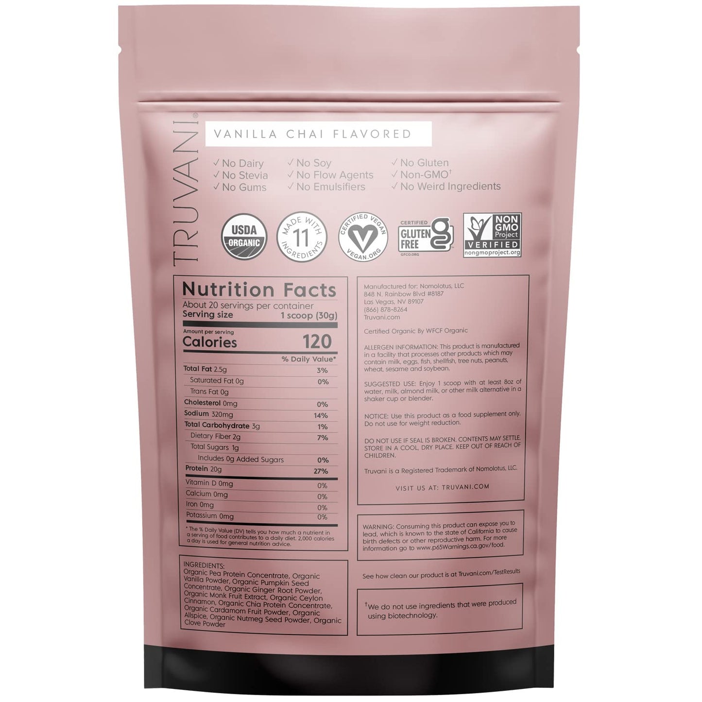 Truvani Organic Vegan Protein Powder Vanilla Chai - 20g of Plant Based Protein, Organic TruvaniBuy Supplements Australia