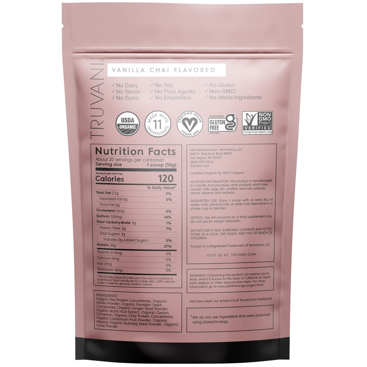 Truvani Organic Vegan Protein Powder Vanilla Chai - 20g of Plant Based Protein, Organic TruvaniBuy Supplements Australia