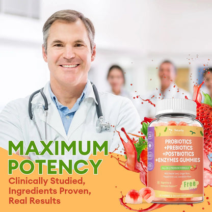 (2 Packs) Totaria Sugar Free 5-in-1 Probiotic Prebiotic Postbiotic Gummy, Probiotics for Women Men with Digestive Enzymes, Peppermint, Complete Immune, Gut & Digestive Support, Vegan Strawberry Flavor TotariaBuy Supplements Australia