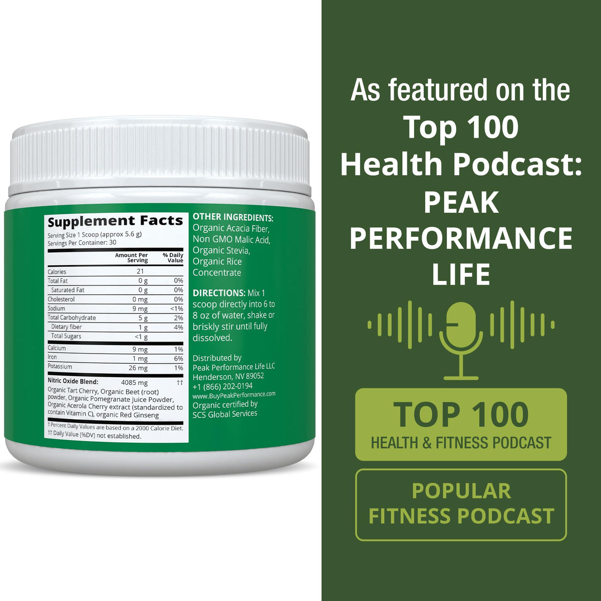USDA Organic Plant Based Nitric Oxide Booster Powder Supplement for Men & Women. Caffeine Free Supplements 5 Top Organic Ingredients. Beet Root, Tart Cherry, Acerola Cherry, Pomegranate, Red Ginseng Peak PerformanceBuy Supplements Australia