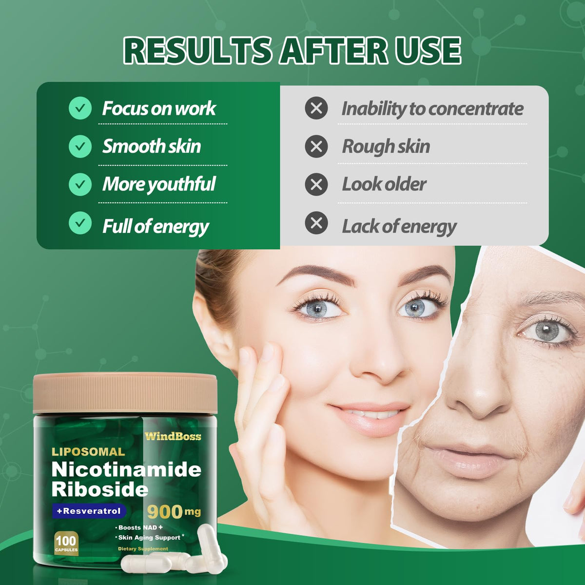 Windboss Liposomal NAD+ Supplement with Nicotinamide Riboside & Resveratrol, NAD Booster for Cellular Energy, Anti-Aging & Metabolism – NMN Alternative, NAD Supplement for Men & Women – 2pcs WindbossBuy Supplements Australia