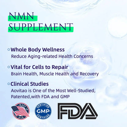 AOVITAO NMN Supplement 500mg Ultra Pure 99.8% | Stabilized Form | Supports NAD+ Production, Cellular Health & Healthy Aging | 60 Capsules AOVITAOBuy Supplements Australia