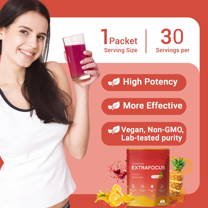 Nootropic Extra Focus Drink Mix, 30 Packs On-The-Go Sticks, Featuring Alpha-GPC, Lion's Mane & Rhodiola, Sugar-Free Packets Fruit Punch Clean Drink Mix CellbiolabsBuy Supplements Australia