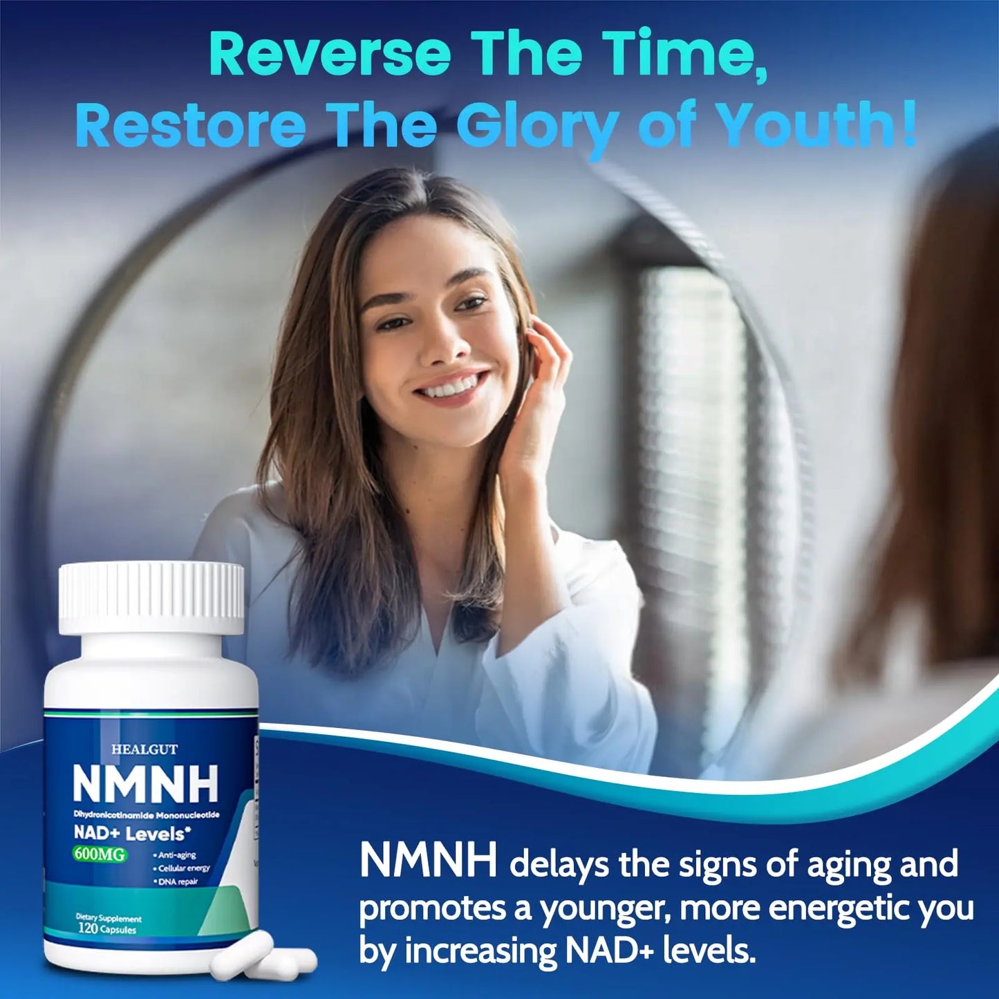 Pure NMNH(NMN Supplement Alternative)(Dihydronicotinamide Mononucleotide)for Women with Skin Aging 600mg: NAD Supplement for Anti-Aging Breakthrough - Boost NAD+ levels Liposome Capsules 120 Servings HEALGUTBuy Supplements Australia