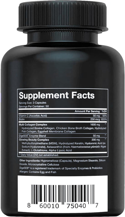 Vital Vitamins Multi Collagen Complex Plus - with Biotin, Hyaluronic Acid, Vitamin C - Type I, II, III, V, X - for Women & Men - Hair, Skin