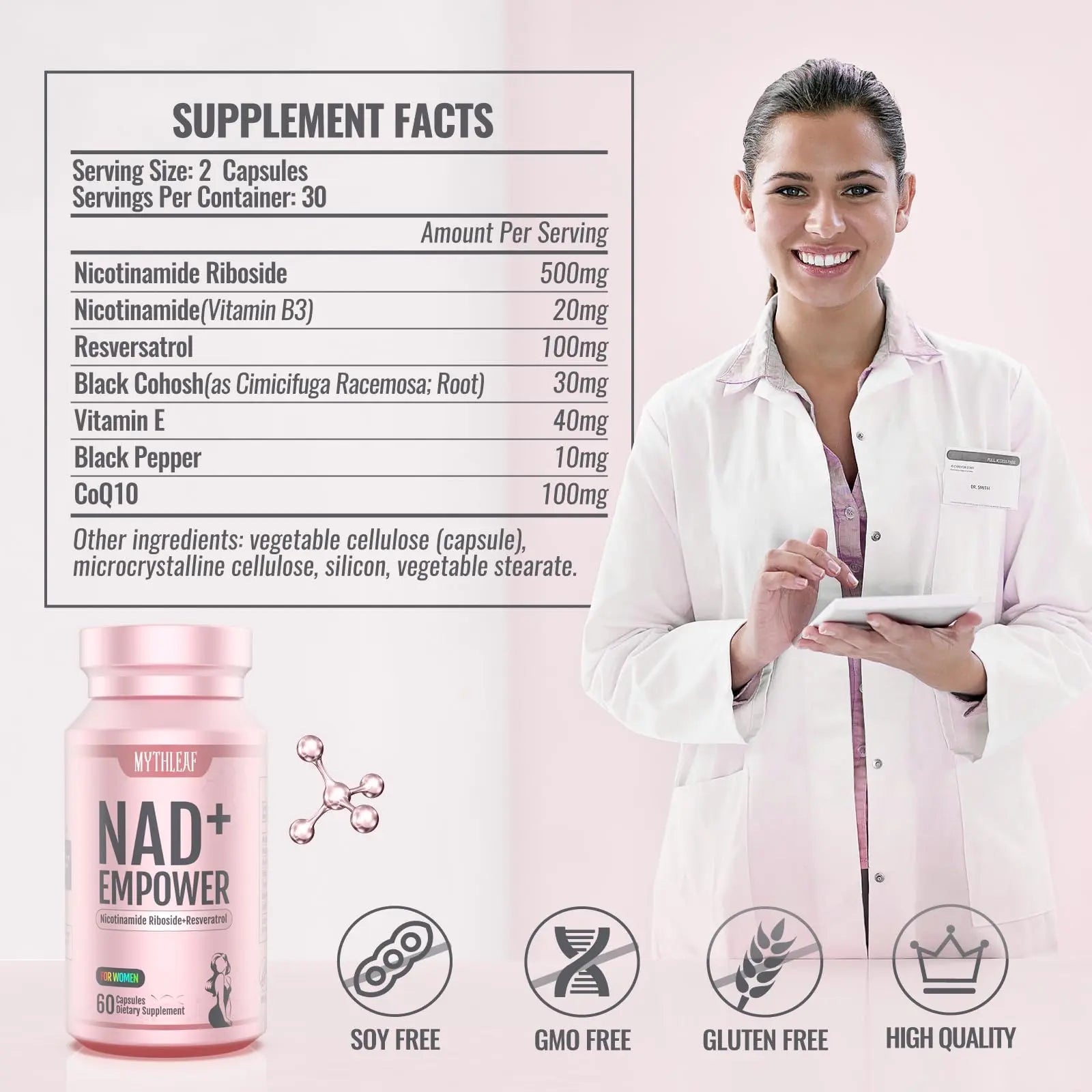 MythLeaf Exclusive NAD+ Supplement for Women,NMN Alternative with Resveratrol, CoQ10,Black Cohosh, Vitamin E for Cellular Health,Enhance Energy, Balance Mood, 60 Capsules,30 Day Supply MythLeafBuy Supplements Australia