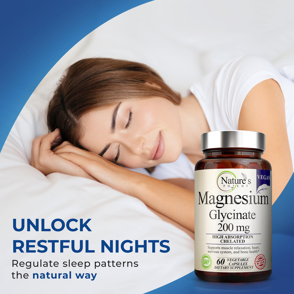 Nature’s Potent Magnesium Glycinate 200mg | High Absorption Chelated Magnesium | Sleep, Calm & Muscle Cramp Support | Vegan Supplement | 60 Capsules Nature's PotentBuy Supplements Australia
