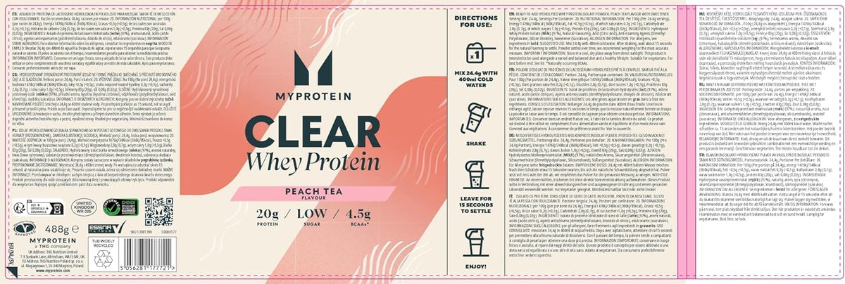 Myprotein Clear Whey Isolate Protein Powder - Peach Tea - 488g - 20 Servings MyproteinBuy Supplements Australia