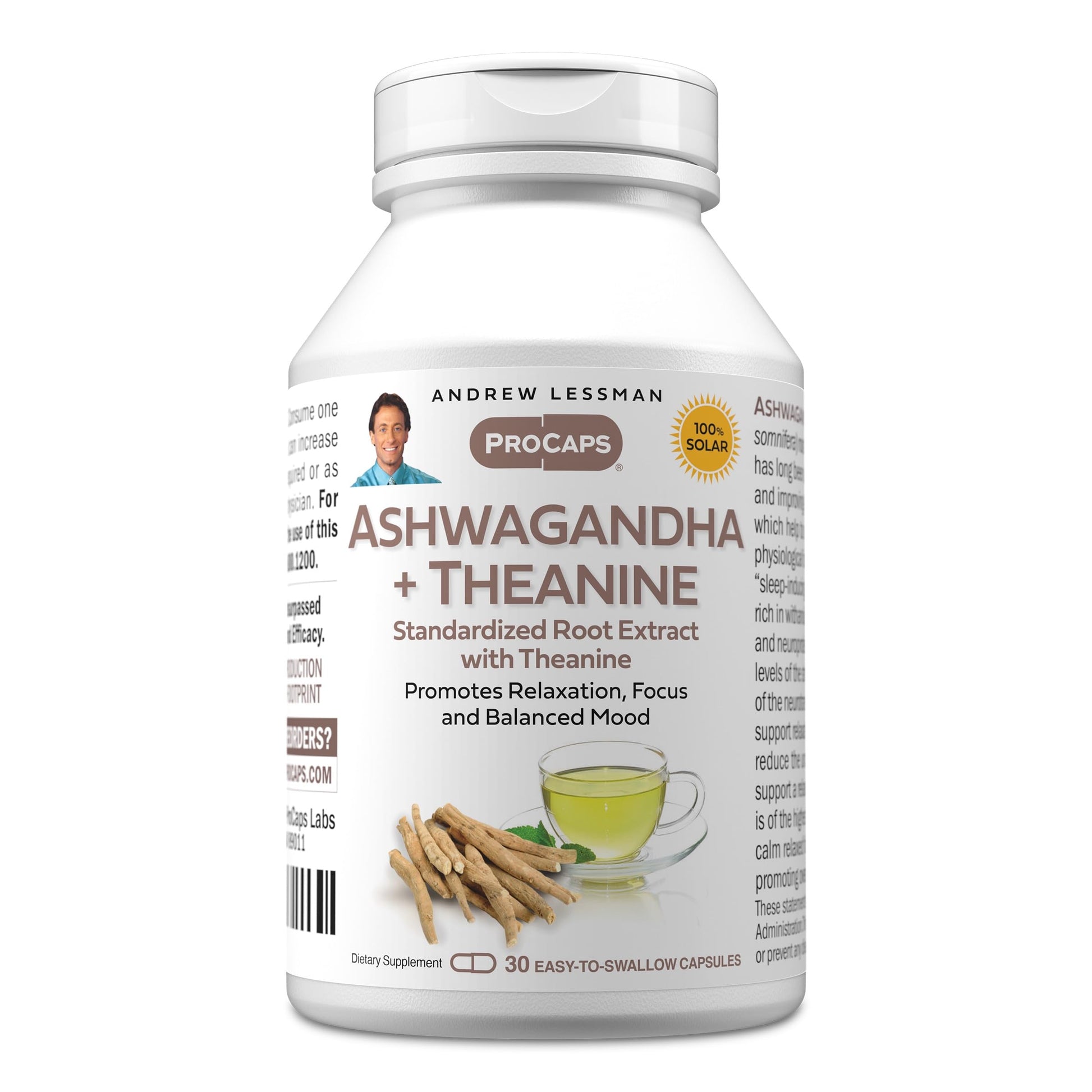 ANDREW LESSMAN Ashwagandha + Theanine 30 Capsules - Standardized Extract. Promotes Relaxation, Focus and Balanced Mood. Small Easy to Swallow Capsules ANDREW LESSMANBuy Supplements Australia