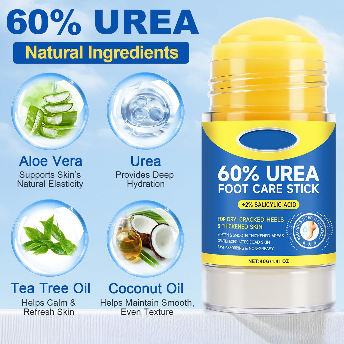 Loobexery 2 Pcs 60% Urea with 2% Salicylic Acid Foot Care Stick, Urea Foot Cream for Cracked Feet, Repairs Dry Rough Heels Fast, Foot Lotion Moisturizer for Dead Skin, Hydrating Heel Balm Loobexery buy supplements Au
