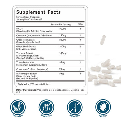 WEEVIT NAD+ Resveratrol Supplement with COQ10, Quercetin, Turmeric, NAD+ Supplement for Men and Women - Energy, Focus & Anti-Aging Support - Gluten Free, Non-GMO WEEVITBuy Supplements Australia